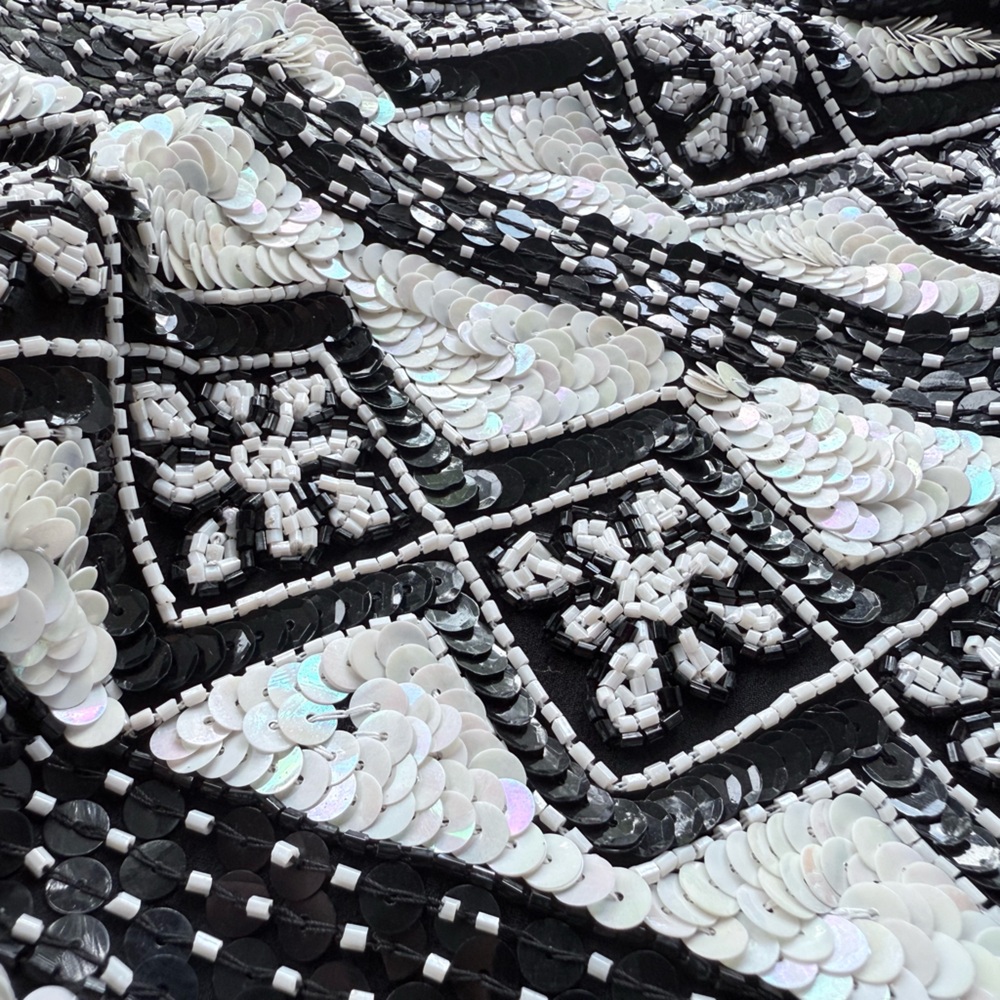 Vintage Adrianna Papell Beaded & Sequin Silk Bolero Jacket S Black & White - Picture 8 of 15